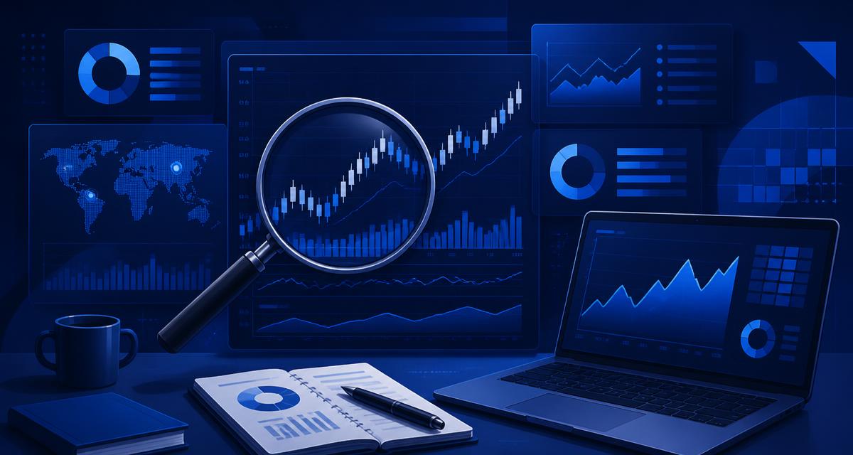 Blue analytical dashboard illustrating research and analysis of the gmTrade trading platform