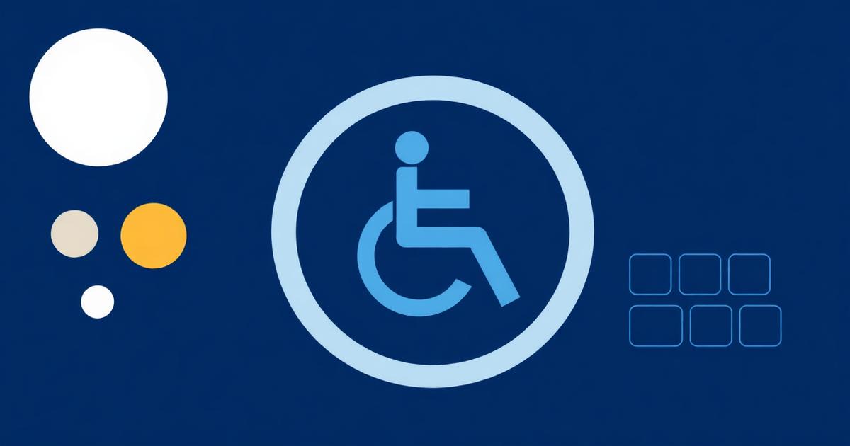 Accessibility illustration with universal access symbol, contrast circles and keyboard keys