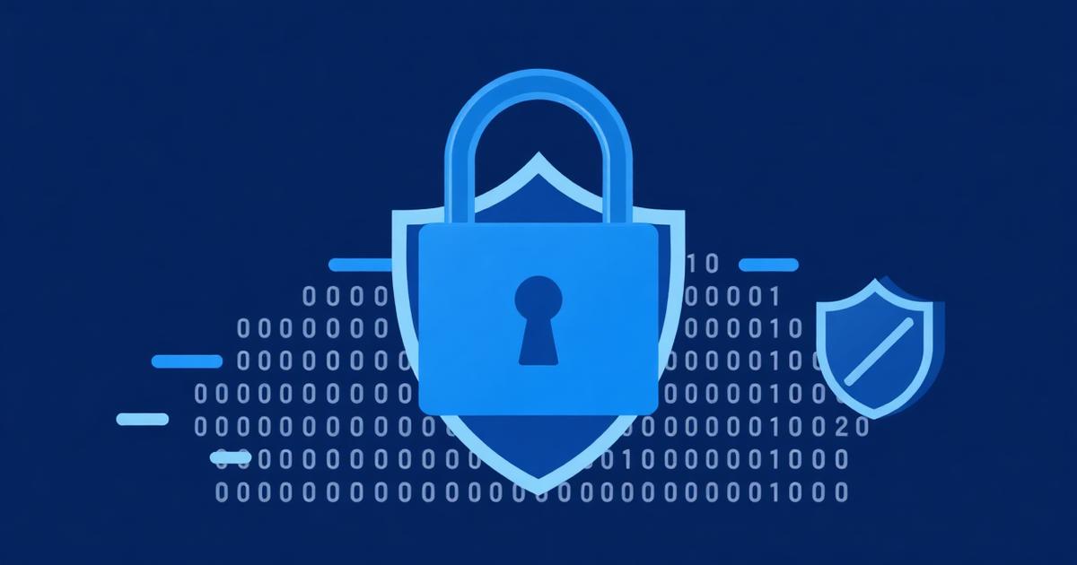 Privacy policy illustration showing a blue padlock over an abstract data grid
