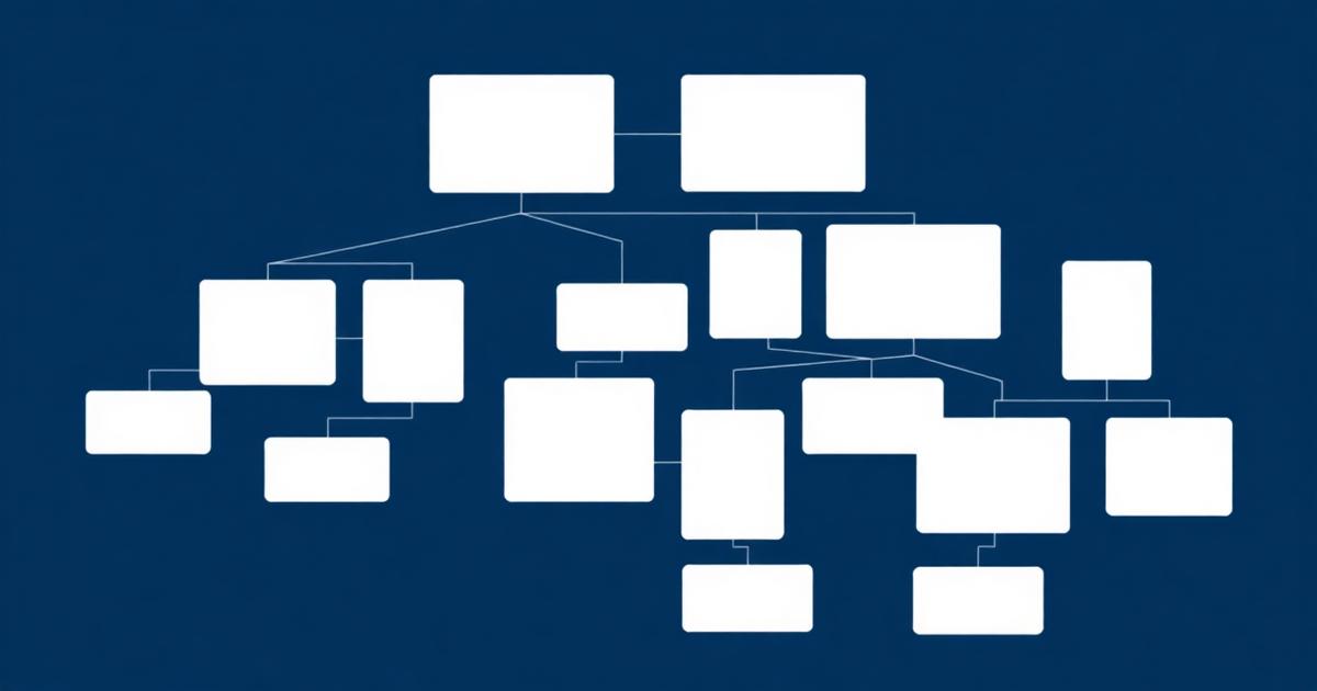 Site map illustration showing a connected tree of page cards in blue tones